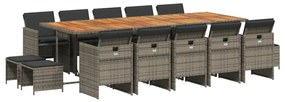 3210638 vidaXL Set mobilier de grădină cu perne, 15 piese, gri, poliratan