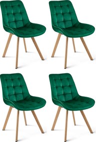 Set 4 Scaune Bucatarie/Dining Sunny Catifea Verde, Picioare Metalice Finisaj Lemn