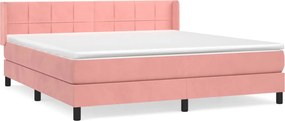 vidaXL Pat box spring cu saltea, roz, 180x200 cm, catifea