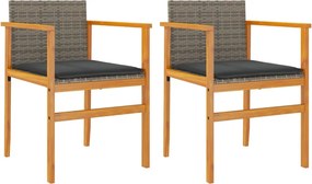 vidaXL Scaune de grădină cu perne, 2 buc., gri, poliratan/lemn