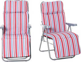 Outsunny Set de 2 șezlonguri pliabile cu pernă, șezlong de soare, spătar reglabil în 5 poziții, șezlong de grădină, set mobilier grădină, oțel, poliester, roșu, 60 x 75 x 65-102 cm | Aosom Romania