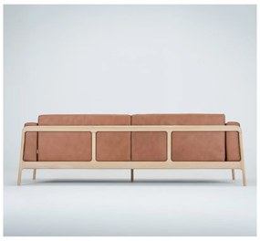 Canapea din piele bovină cu structură din lemn masiv de stejar Gazzda Fawn, 240 cm, maro cognac