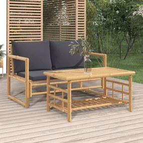 319266 vidaXL Set mobilier de grădină cu perne gri închis, 2 piese, bambus