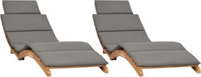 vidaXL Șezlonguri, 2 buc., cu perne, lemn masiv de tec