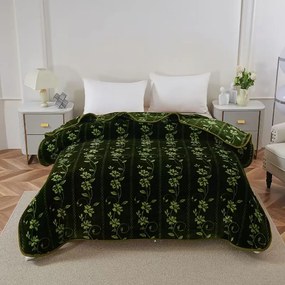 Pătură Cocolino dublă cu flori, verde închis, 200x230 cm, PDD15