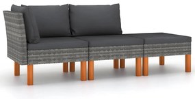 vidaXL Set mobilier grădină, 3 piese, poliratan &amp; lemn masiv eucalipt