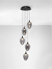 Lustra moderna cu 5 pendule LED, Metal, Sticla, Fumuriu, Nali