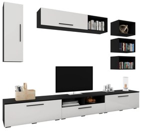 Living haaus V5, Negru/Alb Lucios, MDF, L 285 cm