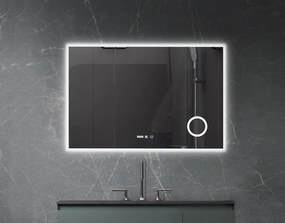 Oglindă baie, Multifuncțională, Iluminare LED Touch în 3 culori, Sistem Dezaburire, Lupă, Ceas încorporat, 120x80 cm, S-3615