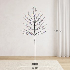 HOMCOM Copac de Crăciun tip cireș, 180 cm, cu LED-uri, 20 ramuri, timer zilnic, pentru interior și exterior acoperit, negru | Aosom Romania