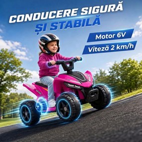 AIYAPLAY ATV Electric pentru Copii 18-48 Luni, 6V, 2 km/h, Sarcină 25 kg, Fuchsia | Aosom Romania