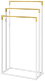 kleankin Suport pentru Prosoape din Bambus și Oțel cu Design Independent, 45x22.5x86 cm, Alb | Aosom Romania