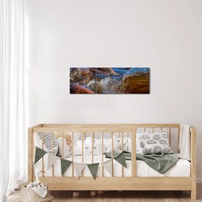 Tablou detailat - apa între pietre (cu ceas) (90x30 cm)