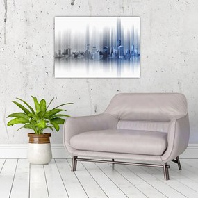 Tablou pe sticlă - Panorama orașului, albastru-gri (70x50 cm)