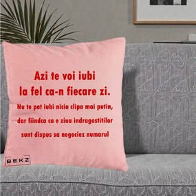 Cadou pentru Iubita - Perna Personalizata Azi Te Voi Iubi, 40x40 cm, Roz, Husa Detasabila, Perna Inclusa, BEKZ®