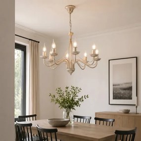Candelabru suspendat pe lanț ANTON 8xE14/60W/230V, finisaj alb patinat