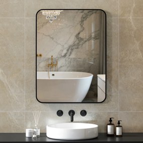 HOMCOM Oglindă de Baie 60 x 80 cm Oglindă Decorativă de Perete cu Ramă Metalică și Cârlig Ușor de Agățat pentru Sufragerie, Hol, Intrare - Negru | Aosom Romania