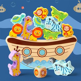 Jucărie din lemn pentru dezvoltare și echilibrare, arcă cu animale