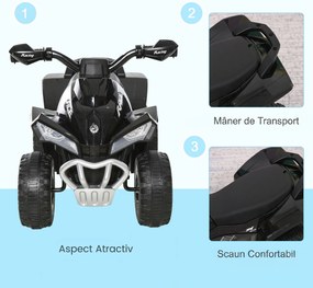 HOMCOM Mini quad pentru copii 18-36 luni, fără pedale, cu muzică și mânere late, PP și metal, negru | Aosom Romania