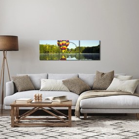 Tablou cu balon cu aer cald pe un lac (cu ceas) (90x30 cm)