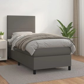 3142711 vidaXL Pat box spring cu saltea, gri, 100x200 cm, piele ecologică