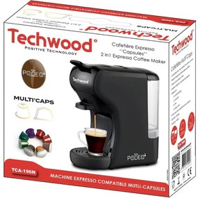 Aparat de cafea pentru 2 tipuri de capsule Techwood TCA-196N, Dolce Gusto si Nespresso, 1450W, 19 bar, Negru