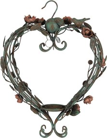 Suport lumanare, verde, din metal, cu agatatoare, in forma de inima, 43x22x60 cm, Heart