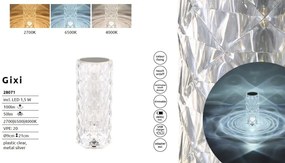 Lampa de masa cu baterii, plastic transparent cu efect de cristal Gixi alb 9cm