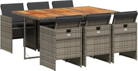 vidaXL Set mobilier de grădină cu perne, 7 piese, gri, poliratan