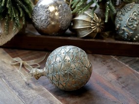 Glob vintage verde cu auriu pentru bradul de Crăciun, H14,5/D10 cm, „Antique”