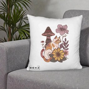 Perna Decorativa Pisica Vintage Florala Boho, 40x40 cm, Alb Pufos, Husa Detasabila, Perna Inclusa, BEKZ®