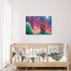 Tablou pe sticlă - Cerul spațial cu navă (70x50 cm)