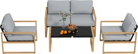 Outsunny Set Mobilier de Grădină din 4 Piese, cu Canapea de 2 Locuri, 2 Fotolii și Măsuță de Cafea, 123.5x75x73 cm, Gri | Aosom Romania