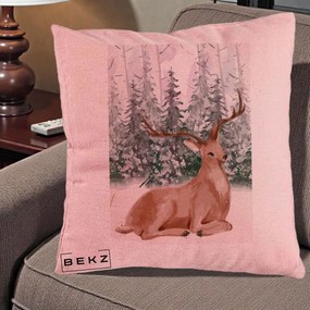 Perna Decorativa Ren in Padure Roz Moale, 40x40 cm, Roz, Husa Detasabila, Perna Inclusa, BEKZ®