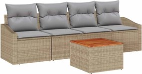 vidaXL Set de canapele pentru grădină cu pernă 5 pcs Bej poliratan