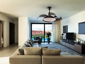 Lustra LED cu Ventilator si telecomanda, lame retractabile Enzo negru