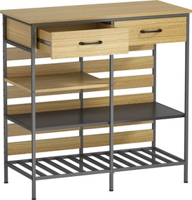 HOMCOM Bufet bucătărie, corp de depozitare cu 2 sertare și 3 rafturi deschise, 90 x 40 x 91 cm, lemn natural și negru | Aosom Romania