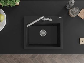 Mexen Oscar chiuvetă din granit cu 1 cuvă 580 x 490 mm, neagră, sifon cromat - 6519581000-77