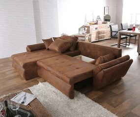 Colțar extensibil dumonde cu ladă de depozitare si sezut confortabil din spuma high-density, Loana Madagaskar Brown II 270x185 cm