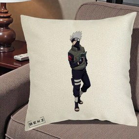 Perna Personalizata Naruto Kakashi Hatake Portret Complet, 40x40 cm, Ecru, Husa Detasabila, Perna Inclusa, BEKZ®