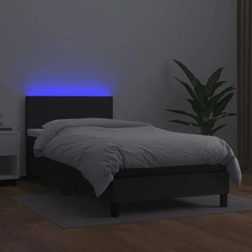 Pat continental cu saltea  LED, negru, 80x200 cm, piele eco Negru, 80 x 200 cm, Design simplu