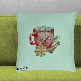 Perna Decorativa Cacao de Iarna cu Biscuit, 40x40 cm, Verde Menta, Husa Detasabila, Perna Inclusa, BEKZ®