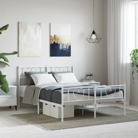 355532 vidaXL Cadru de pat metalic cu tăblie, alb, 150x200 cm
