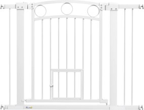 PawHut Barieră de Siguranță Interioară pentru Câini cu 2 Extensii și Ușă pentru Pisici, 76-104x77 cm, Alb | Aosom Romania