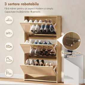 HOMCOM Dulap pentru Pantofi a Oglindă Con 3 Sertare a Rabatabil 65x17x114.5 cm Color Lemn | Aosom Romania