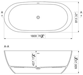Cada freestanding compozit 180 x 81 cm, ovala, alb lucios, Foglia Shape
