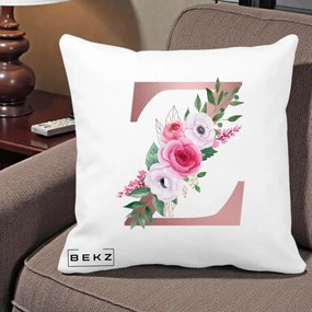 Cadou Personalizat - Perna Personalizata Monograma Rose Gold Litera Z, 40x40 cm, Alba Mata, Husa Detasabila, Perna Inclusa, BEKZ®