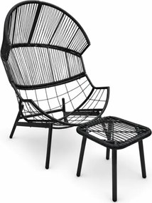 Scaun de gradina AURELO cu taburet, neagra
