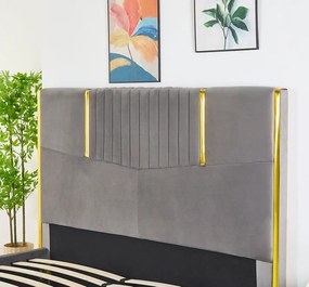 Pat Tapitat din Catifea Gri cu Somiera si Saltea ,   160x200 cm, Cod LB-215