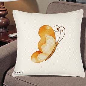 Perna Decorativa Fluture Acuarela Auriu, 40x40 cm, Crem Reliefat, Husa Detasabila, Perna Inclusa, BEKZ®